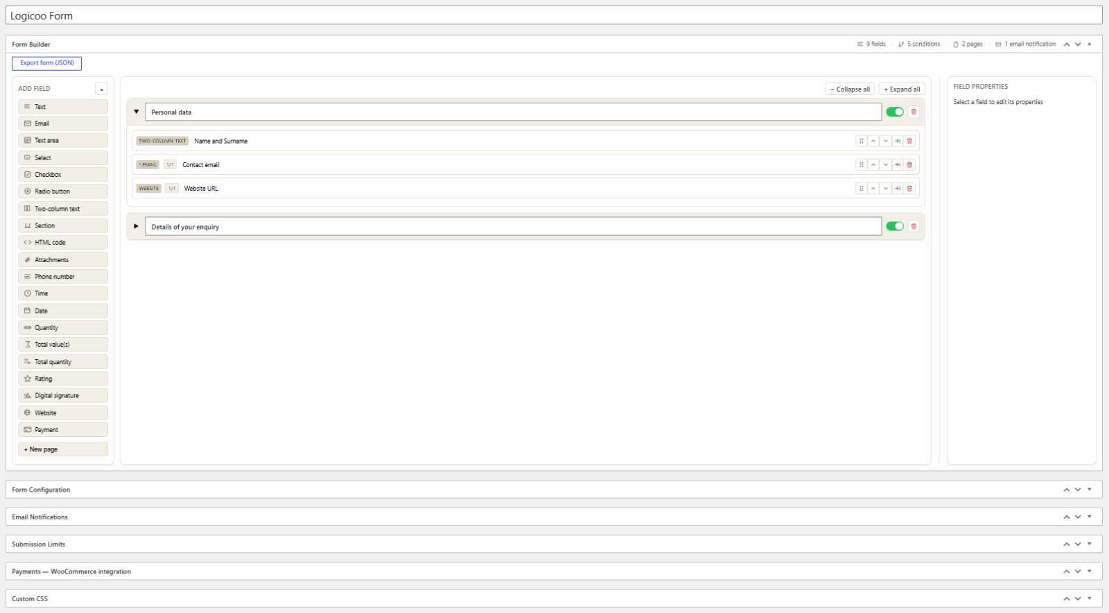 WordPress FormBuilder Plugin Logicoo Form